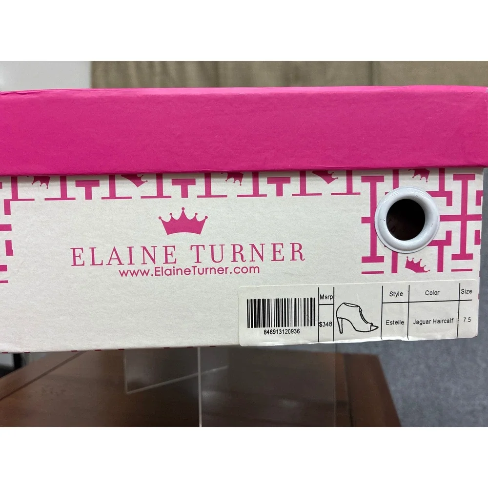 Elaine Turner Leopard Calf Hair Peep Toe Ankle Booties Heels Size 7.5 NEW